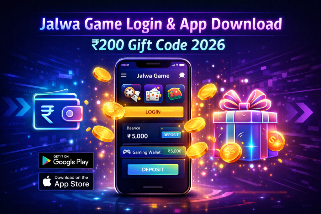 Jalwa Game login and app download guide showing ₹200 gift code bonus for new users in 2026